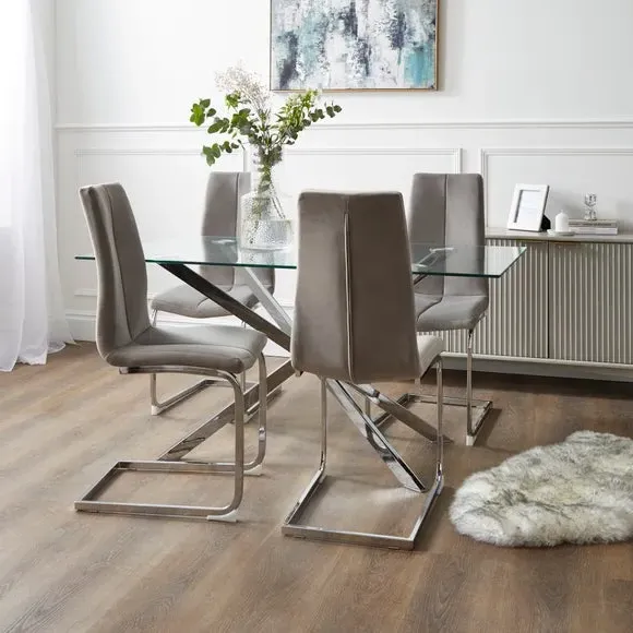 Set of 2 Dining Chairs - Light Grey, Velvet