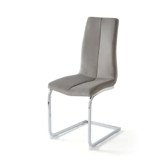 Set of 2 Dining Chairs - Light Grey, Velvet