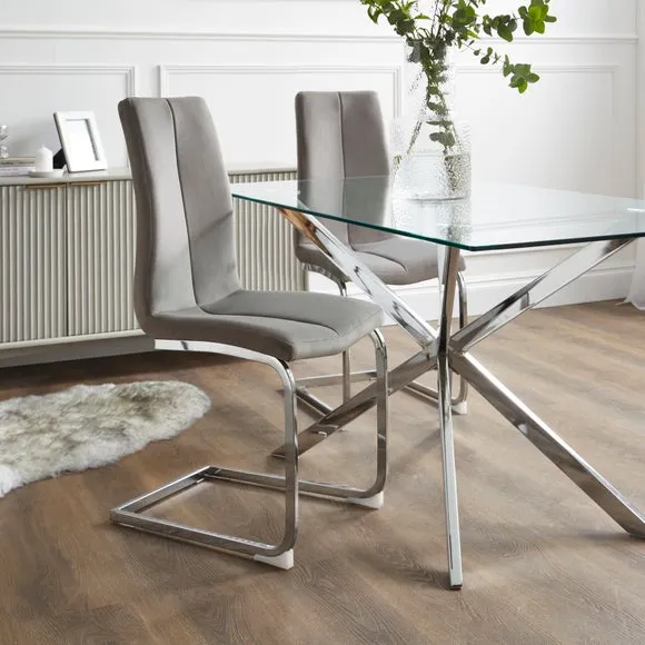 Set of 2 Dining Chairs - Light Grey, Velvet image