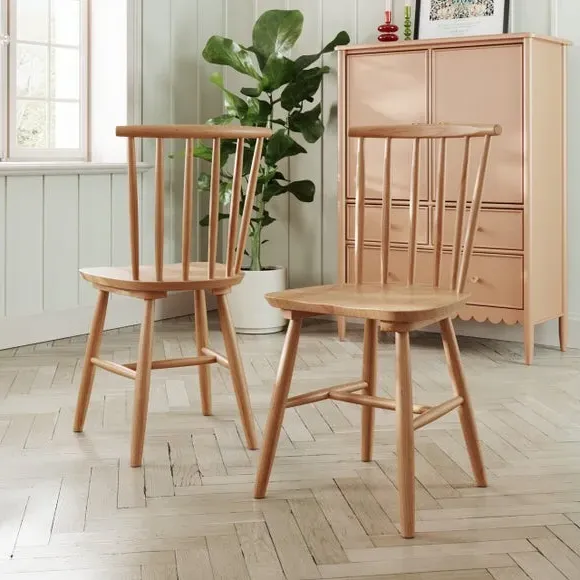 Set of 2 Dining Chairs - Light Wood, Beech