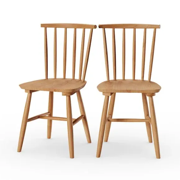 Set of 2 Dining Chairs - Light Wood, Beech