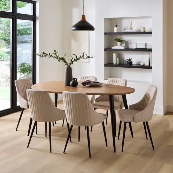 Set of 2 Dining Chairs - Natural, Fabric