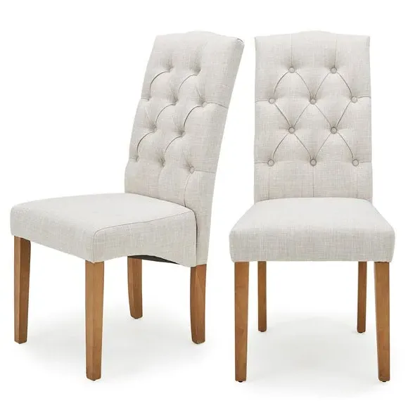 Set of 2 Dining Chairs - Natural, Linen