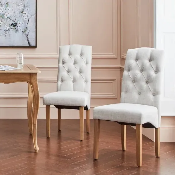 Set of 2 Dining Chairs - Natural, Linen