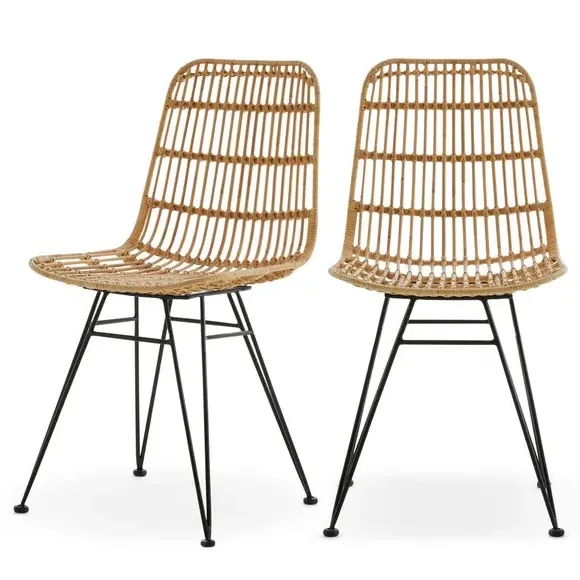 Set of 2 Dining Chairs - Natural, Rattan