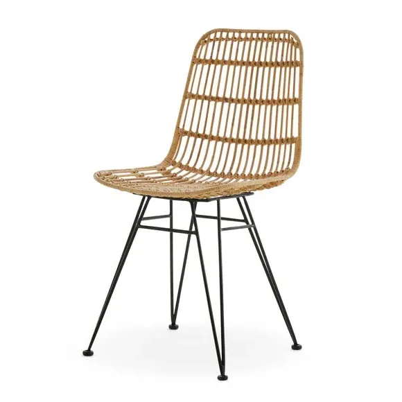 Set of 2 Dining Chairs - Natural, Rattan