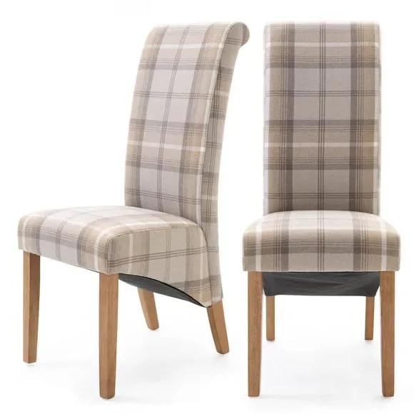 Set of 2 Dining Chairs - Natural, Woven Check
