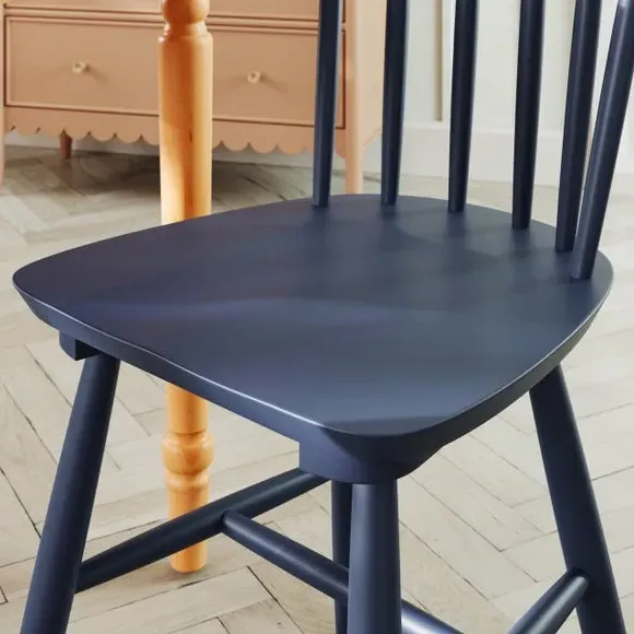 Set of 2 Dining Chairs - Navy, Beech Wood