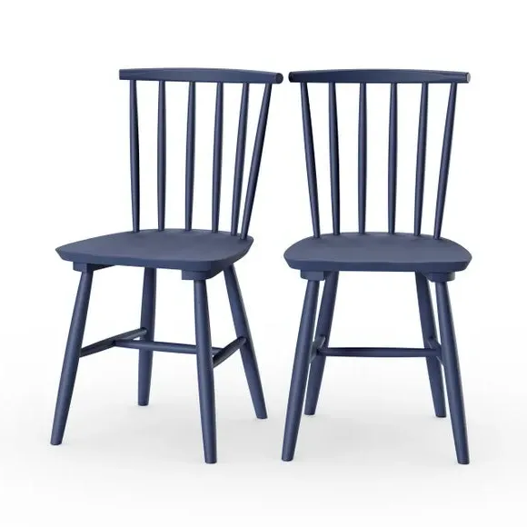 Set of 2 Dining Chairs - Navy, Beech Wood