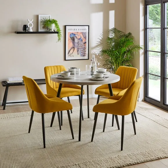 Set of 2 Dining Chairs - Old Gold, Flatweave