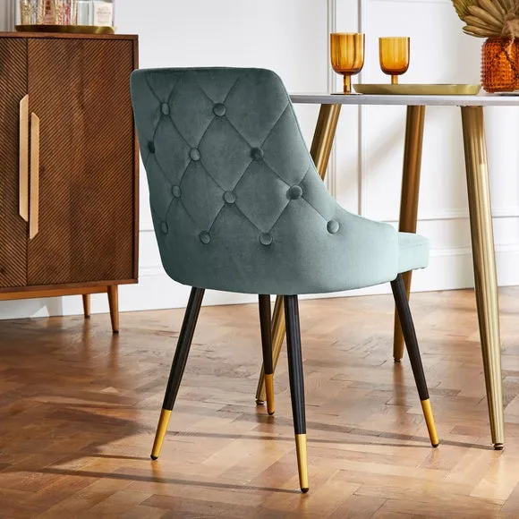 Set of 2 Dining Chairs - Pacific Blue, Velvet