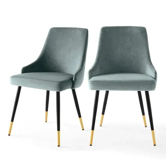 Set of 2 Dining Chairs - Pacific Blue, Velvet
