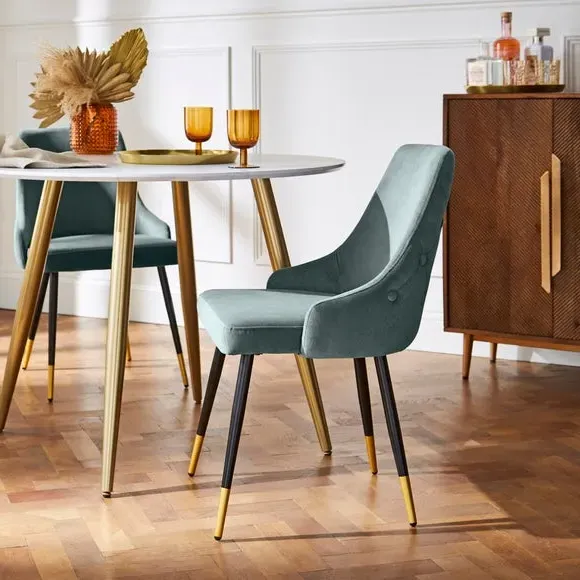 Set of 2 Dining Chairs - Pacific Blue, Velvet