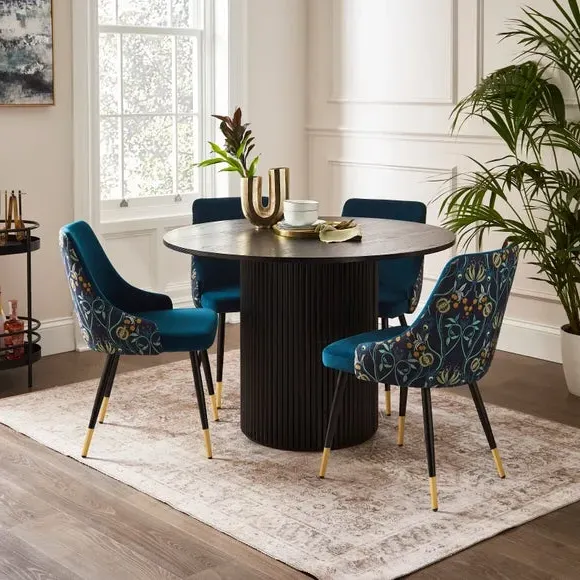 Set of 2 Dining Chairs - Peacock, Velvet