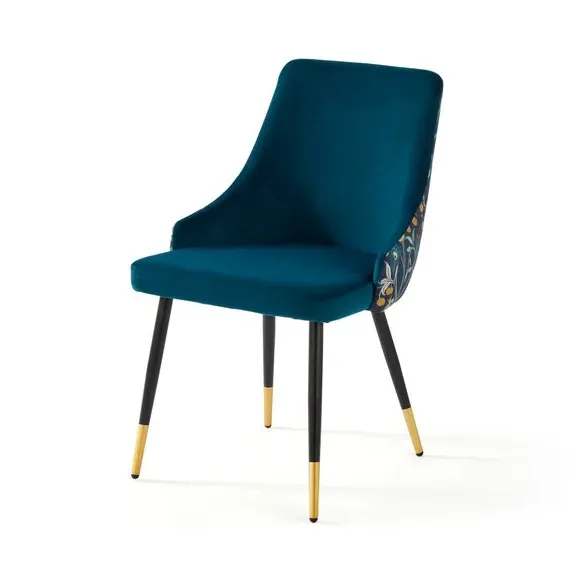 Set of 2 Dining Chairs - Peacock, Velvet