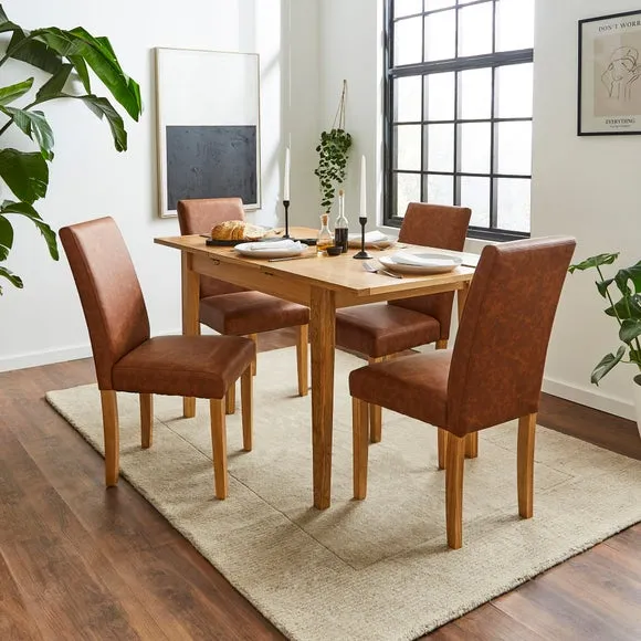 Set of 2 Dining Chairs - Tan, Faux Leather