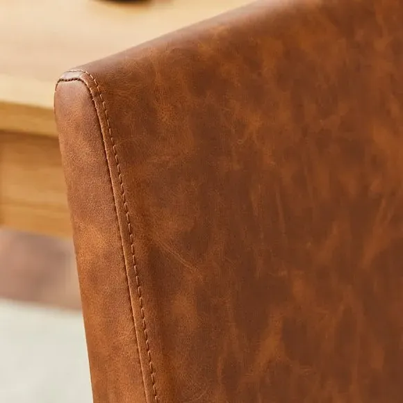 Set of 2 Dining Chairs - Tan, Faux Leather