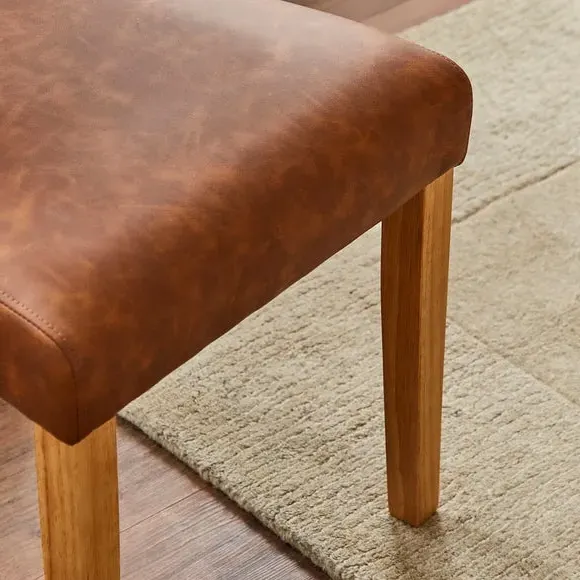Set of 2 Dining Chairs - Tan, Faux Leather