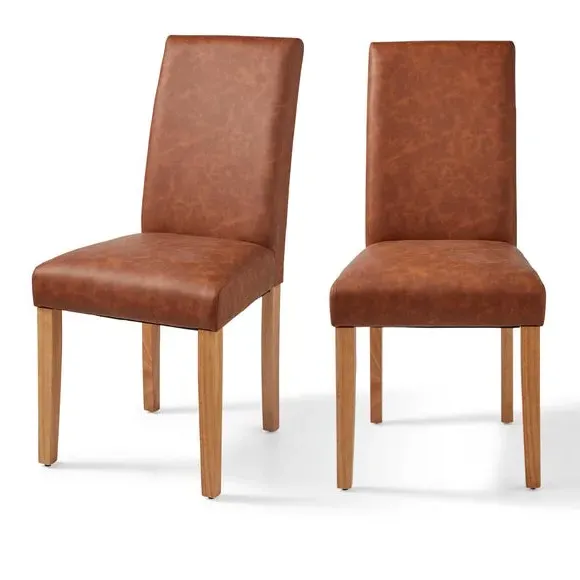 Set of 2 Dining Chairs - Tan, Faux Leather