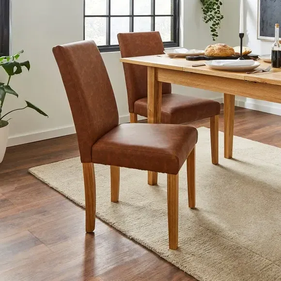 Set of 2 Dining Chairs - Tan, Faux Leather