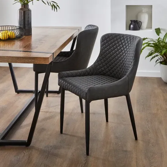 Set of 2 Dining Chairs with Arms - Black, Faux Leather