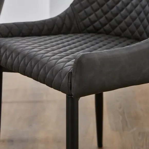 Set of 2 Dining Chairs with Arms - Black, Faux Leather
