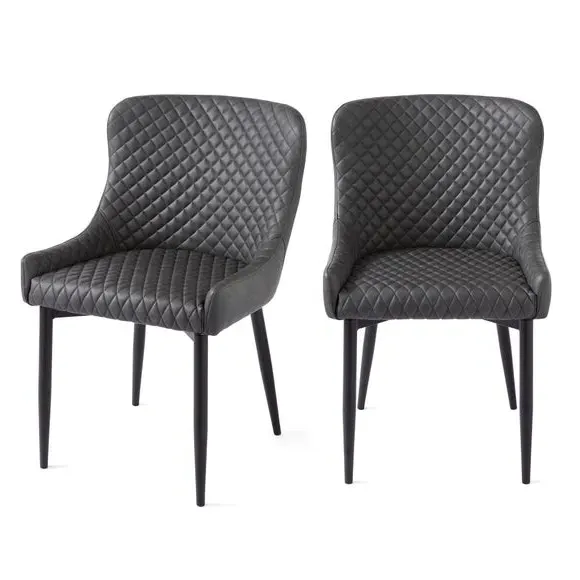 Set of 2 Dining Chairs with Arms - Black, Faux Leather