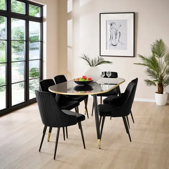 Set of 2 Dining Chairs with Arms - Black, Velvet