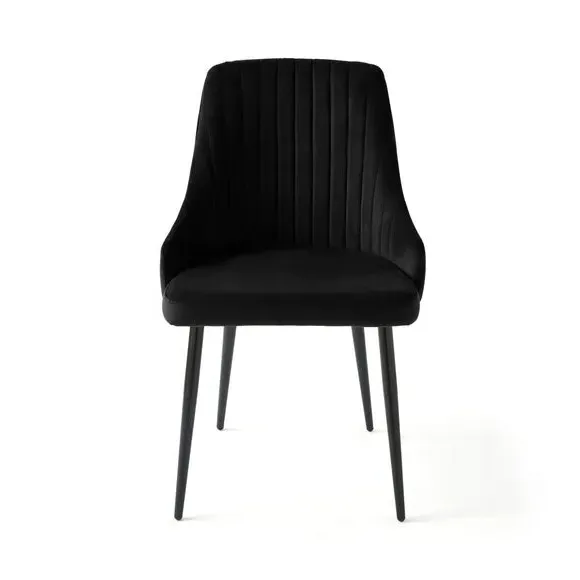 Set of 2 Dining Chairs with Arms - Black, Velvet