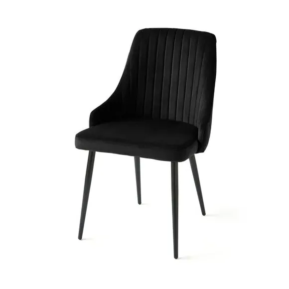 Set of 2 Dining Chairs with Arms - Black, Velvet