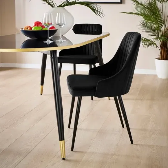 Set of 2 Dining Chairs with Arms - Black, Velvet image