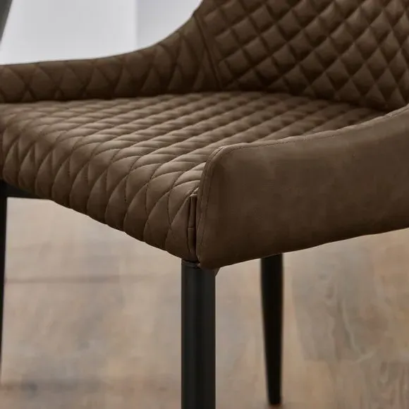 Set of 2 Dining Chairs with Arms - Brown, Faux Leather