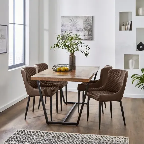 Set of 2 Dining Chairs with Arms - Brown, Faux Leather