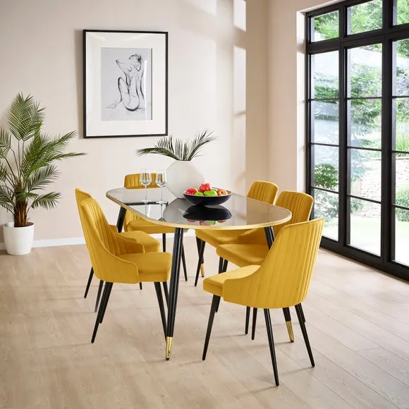 Set of 2 Dining Chairs with Arms - Gold, Velvet
