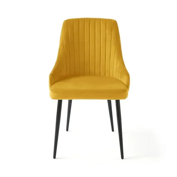 Set of 2 Dining Chairs with Arms - Gold, Velvet