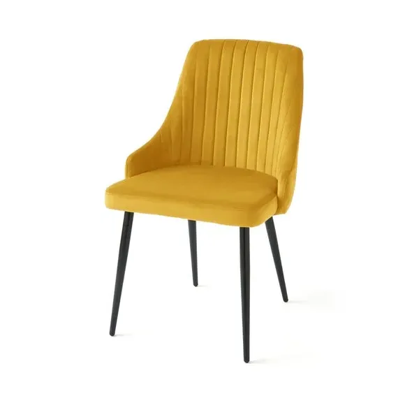 Set of 2 Dining Chairs with Arms - Gold, Velvet