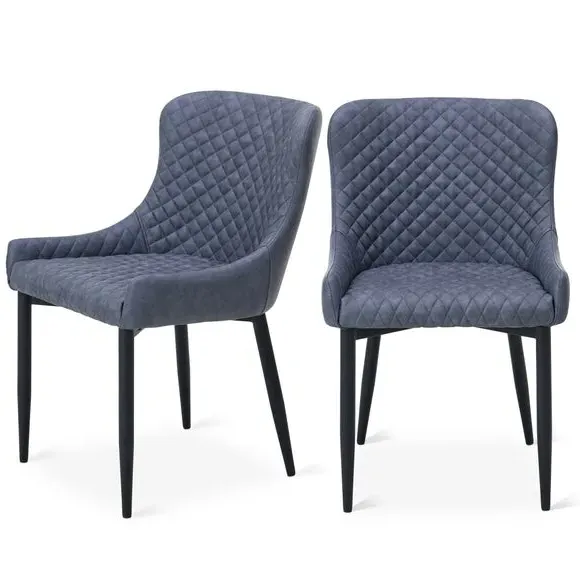 Set of 2 Dining Chairs with Arms - Grey, Faux Leather