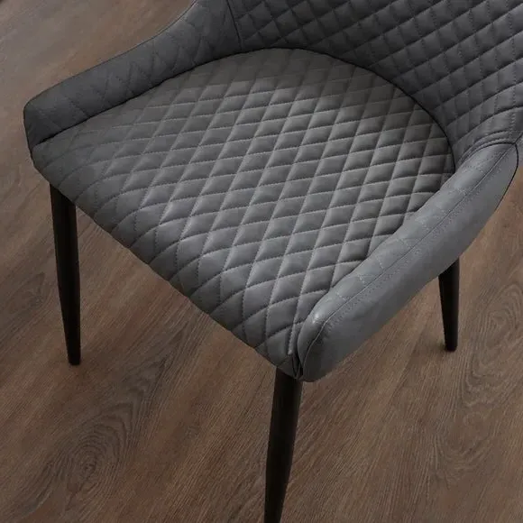 Set of 2 Dining Chairs with Arms - Grey, Faux Leather