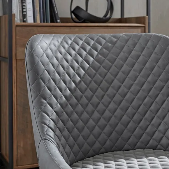 Set of 2 Dining Chairs with Arms - Grey, Faux Leather