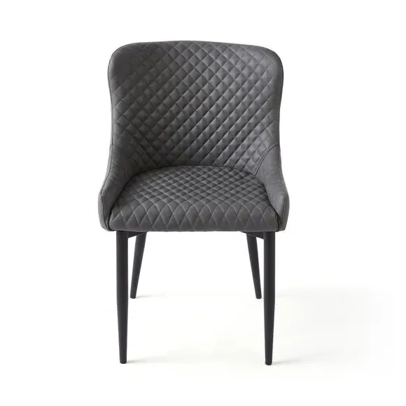 Set of 2 Dining Chairs with Arms - Grey, Faux Leather