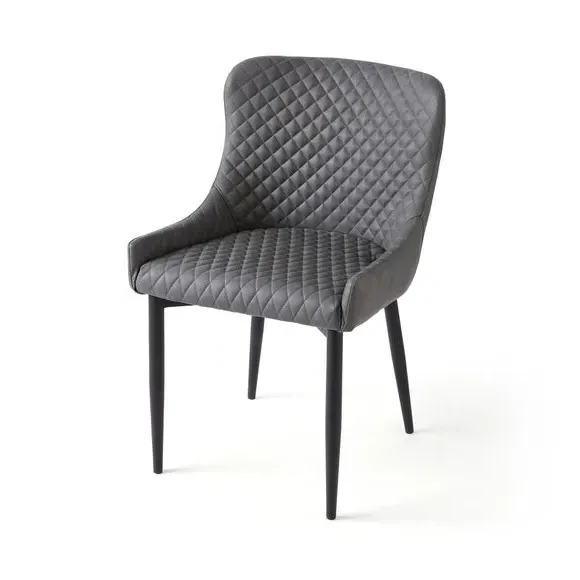 Set of 2 Dining Chairs with Arms - Grey, Faux Leather