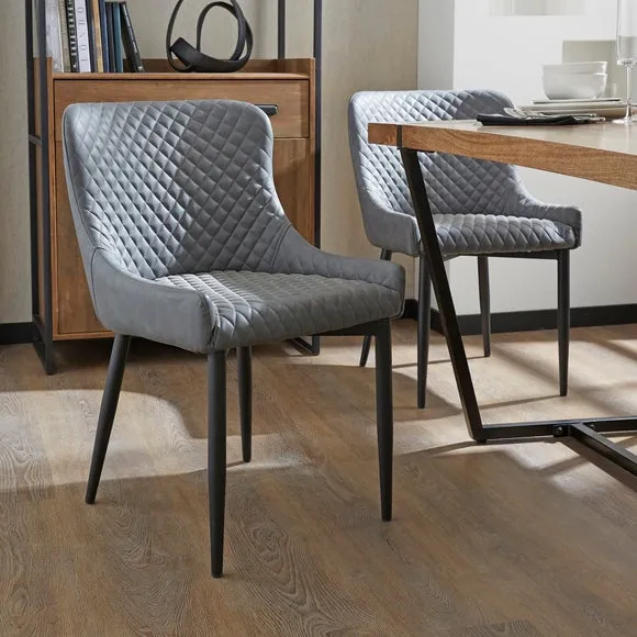 Set of 2 Dining Chairs with Arms - Grey, Faux Leather