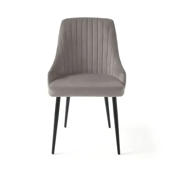 Set of 2 Dining Chairs with Arms - Grey, Velvet