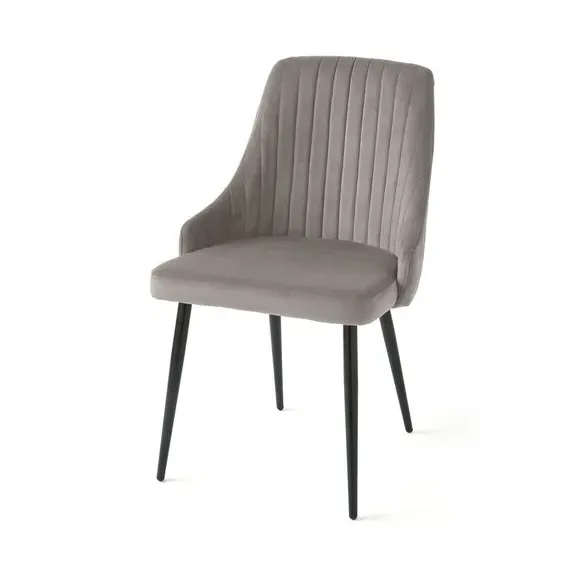 Set of 2 Dining Chairs with Arms - Grey, Velvet