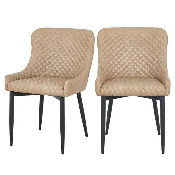 Set of 2 Dining Chairs with Arms - Mink, Faux Leather