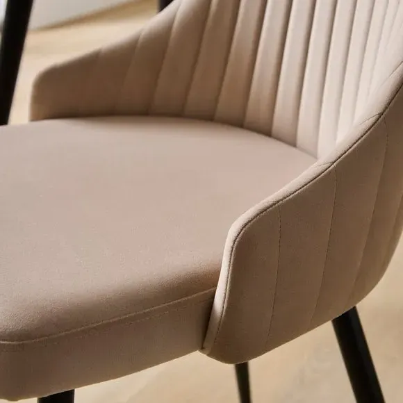 Set of 2 Dining Chairs with Arms - Mink, Velvet