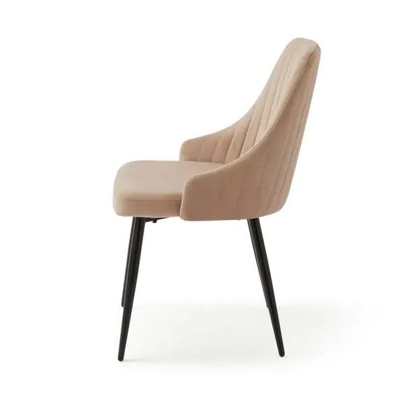 Set of 2 Dining Chairs with Arms - Mink, Velvet