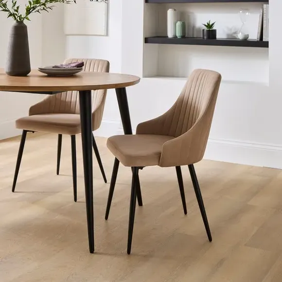 Set of 2 Dining Chairs with Arms - Mink, Velvet