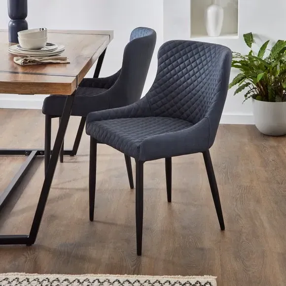 Set of 2 Dining Chairs with Arms - Navy, Faux Leather