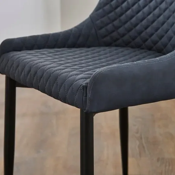 Set of 2 Dining Chairs with Arms - Navy, Faux Leather